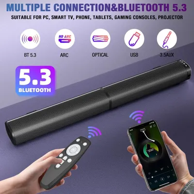 Саундбар 2-в-1 100Вт, 6 динов, 3D-звук, Bluetooth 5.3, 5 входов, RGB 1