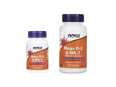 NOW Foods Mega D-3 va MK-7 D3+K2 5000 D3 K2 MK7 K2 + D3 D-3 Vitamin D-3 1