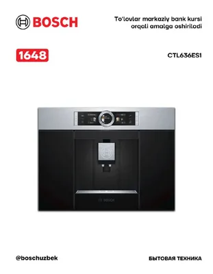 8-seriya O‘rnatiladigan to‘liq avtomatik qahva mashinasi Bosch CTL636ES1