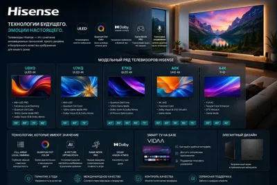 Телевизор Hisense Smart 32–116, 4K QLED Mini LED, 4K, 60–165 Гц, VIDAA