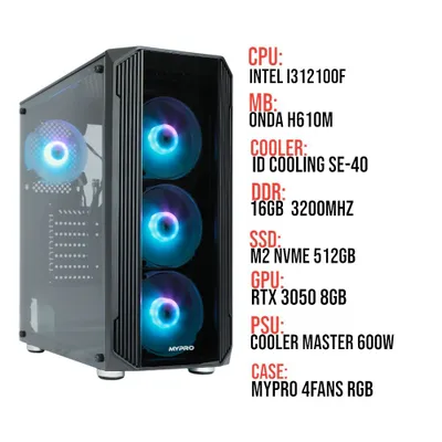 ИГРОВОЙ компьютер i3-12100F, DDR4 16 ГБ, RTX 3050 8 ГБ