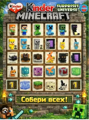 Kinder Joy Minecraft kolleksiyasidagi barcha figuralar.