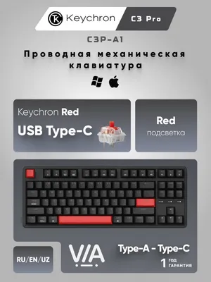 O‘yin uchun mexanik klaviatura Keychron C3 Pro 87Key, USB-A, Hot-swap, EN/RU/UZ, K Pro Red (C3P-A1) 1
