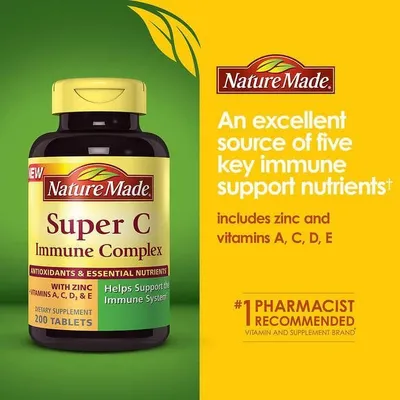 C vitamini + rux + D + E + A, Nature Made immunitet kompleksi, 200 tabletka, AQSh 1