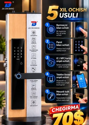 Aqlli elektron eshik qulfi — barmoq izi, parol, karta 1