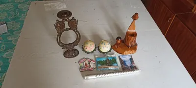 Подсвечник антикварный бронзовый б/у, птичка сувенир, магниты на холо 1