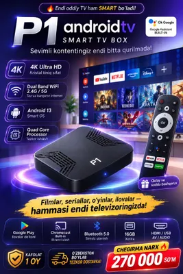 Smart tv box P1 televizoringizni smart tv qiling