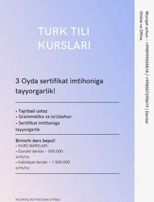 Online va Offline Turk Tili Kurslari - 3 oyda B2 / C1 darajagacha