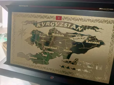 плакетка, карта Киргизстана позолото 1