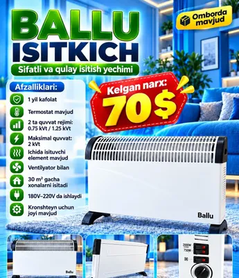Ballu elektr isitkich – 2 kVt, termostatli (pechka)