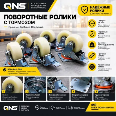Поворотные ролики с тормозом QNS — оптом от 2$