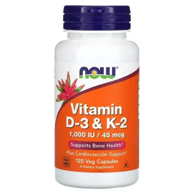 NOW Foods, D3 va K2 vitaminlari, 120 ta o‘simlik kapsulasi 1