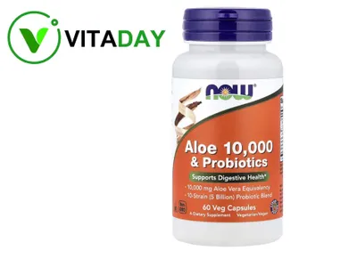 NOW Foods Aloe 10,000 & Probiotics — 10 000 mg aloe probiotiklar bilan 1