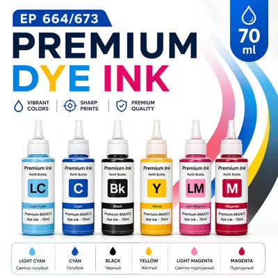 EP 664/673 premium dye ink siyohi — 70 ml B/Y/C/M