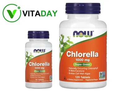 NOW Foods Chlorella Хлорелла 1000 мг, 60 таблеток 1