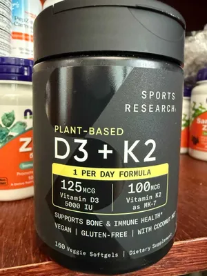 Sports Research, D3+K2 vitamini, 5000 IU dozasi, 160 kapsula 1