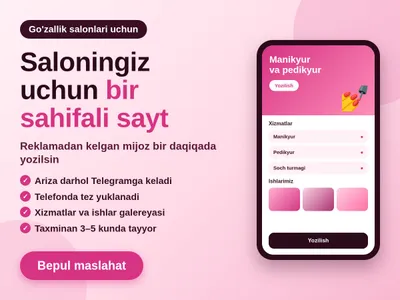 Go'zallik salonlari uchun yozilish sahifasi