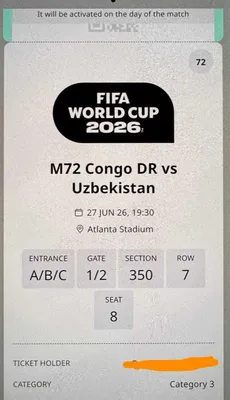 Sotiladi: 1 ta rasmiy FIFA World Cup 2026 bileti.
