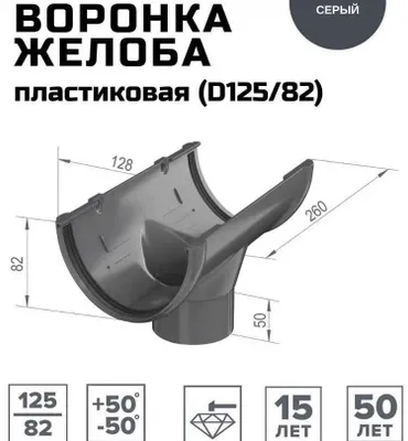 Водосточка пластик Воронка желоба Polivent 125/82 Серый 1