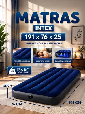 Intex 1 kishilik puflanadigan matras 191×76×25 sm 1