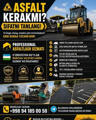 Sifatli asfalt aсфальт асфальт xizmatlari 1