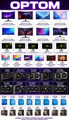 Optom Komponentlar Monitor Video Karta Protsessor GPU CPU 1