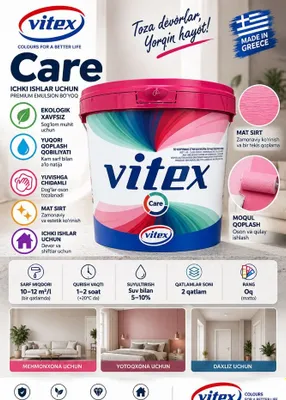 Vitex Care — ички ишлар учун премиум эмульсия бўёғи