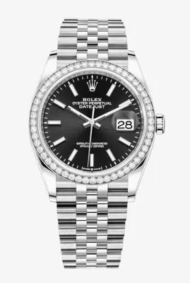 Новые Rolex Datejust 36 мм из стали и белого золота, чёрный циферблат, безель с бриллиантами