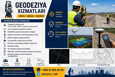 Geodeziya xizmatlari Topografik suratga olish GPS/GNSS Ijro geodeziya