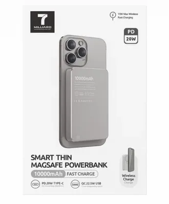 Тонкий повербанк MagSafe 15 Вт, кабель 20/22,5 Вт, 5000/10000 мА·ч, серый/титановый 1