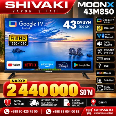 MOONX 43M850 Smart TV 43" Full HD Android yangi