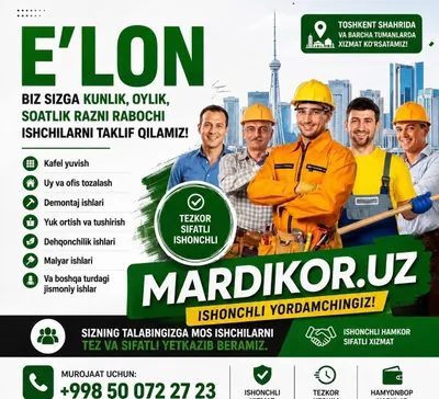 Kunlik ishchilar xizmati 24/7