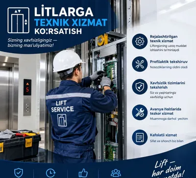 Liftlarga servis xizmati Toshkent bo'ylab O'rnatish tayyor liftlar bor 1