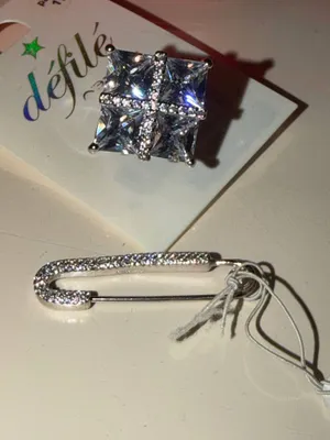 Swarovski кольцо 17-18 раз. из белых страз.Брошь 925 Серебро. 1