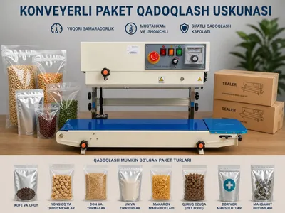Upakovka qadoqlash uskuna zapayshik . Непрерывный запайщик для пакетов 1