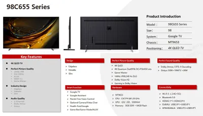TCL 98C655 QLED Google TV 144Hz
