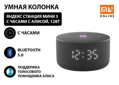 Yandex Station Mini 3 soatli, Alisa yordamchisiga ega aqlli kolonka, 12 Vt, qora 1