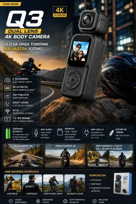 Двухобъективная 4K нательная камера!