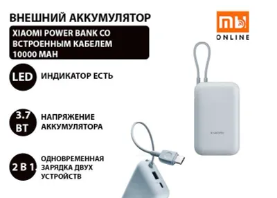 Внешний аккумулятор Xiaomi Power Bank с кабелем (10000 mAh ярко-синий) 1