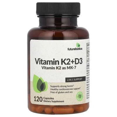 Futurebiotics, Future biotics, K2 + D3, K2 + D3 vitaminlari, 120 kapsula 1