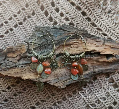 Серьги с сердоликом, бохо стиль