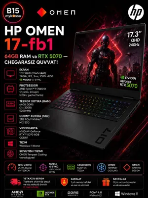 HP Omen 17-fb1 — 64GB RAM и RTX 5070 — мощность без границ! — Доставка • Новый