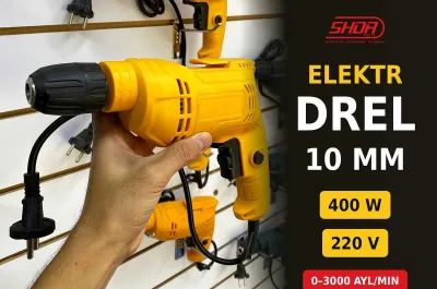 Дрель электрическая 400W Drel elektr drel 10 mm, sariq rang 1