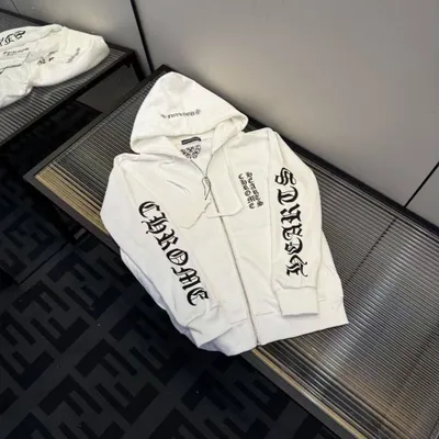 Зип Худи Chrome Hearts белый с принтом 1