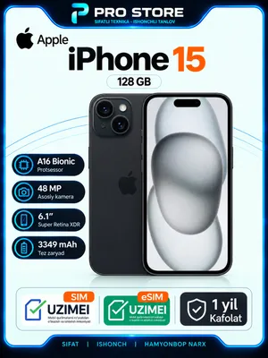 Apple iPhone 15 128 ГБ (nano SIM+eSIM), Black 1