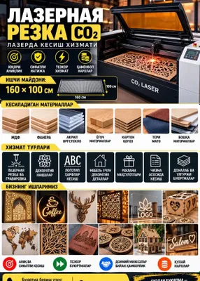 Лазерная резка CO2 160х100, фанера, акрил, МДФ