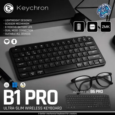 Keychron B1 Pro klaviaturasi, ruscha klaviatura joylashuvi, yoritishsiz / MX Keys Mini analogi 1