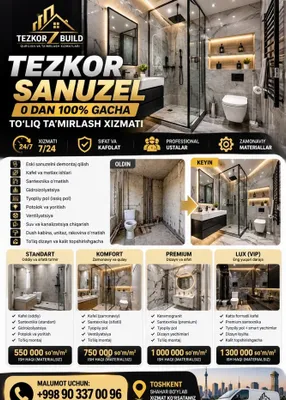 Toshkentda kafolat bilan sanuzelni to‘liq ta’mirlash