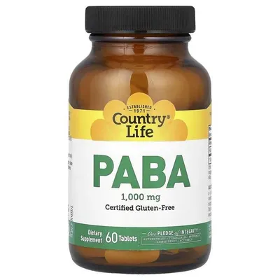 PABA 1000 mg PABK (PABA) 60 tablet Country Life, B10 vitamini 1