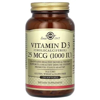 Solgar, D3 vitamini, 25 mkg (1000 XB), 250 ta yumshoq tabletka 1